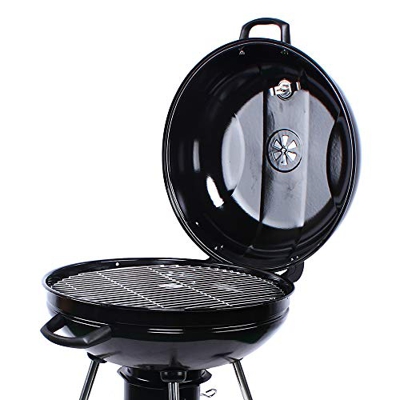 KinHall Parrilla esférica con tapa extraíble, carbón vegetal, parrilla redonda de 56 cm de diámetro, con superficie de almacenamiento y elevador de pa