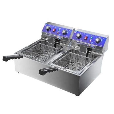 Acero inoxidable de doble tanque, freidora eléctrica con 2 cestas de capacidad 2 X 10L freidora eléctrica de sobremesa de acero inoxidable fácil de li