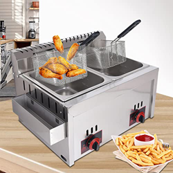 SAIAODI Freidoras Industriales, Freidora de Doble Cesta, Freidora Comercial, Freidora de Propano con Canal para Condimentos y 2 Cestas para Freír de A precio