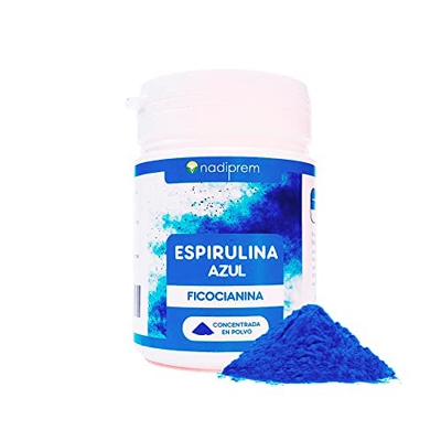 Nadiprem Espirulina Azul en Polvo 50g - Ficocianina Más Concentrada - Colorante alimentario azul marino intenso - Antioxidante Natural Vegano DETOX