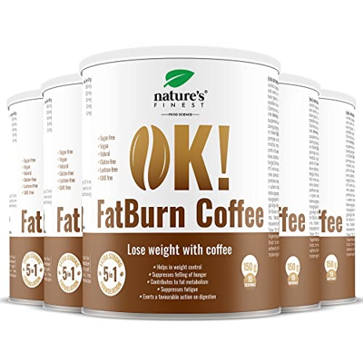 Nature's Finest OK! FatBurn Coffee | Bebida de café con acción 5 en 1 para aumentar la energía y adelgazar | Acelera la quema de grasa y reduce los an