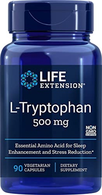 Life Extension, L-triptófano, 500mg, dosis alta, 90 cápsulas veganas, Probadas en Laboratorio, Sin Gluten, Vegetarianas, Sin Soja, Sin OGM
