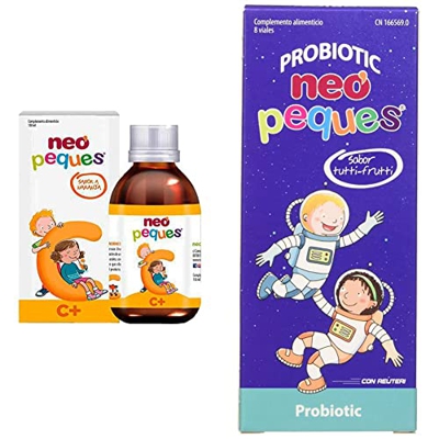 NEO PEQUES C + Complemento alimenticio con Vitamina C y Zinc, 150 ml + Probioticos 8 Viales