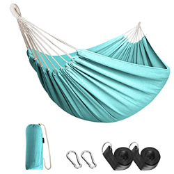 Anyoo Hamaca de Algodón para Jardín al Aire Libre Cama Portátil de Lona con Cuerdas para Acampar Peso Ligera con Bolsa para Jardín Patio Trasero Playa en oferta