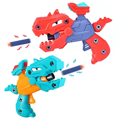 FIRE BULL Pistolas Juguete para niños, Paquete 2 Pistolas Tiro Suave Dinosaurio Desmontar y Montar, Viene 20 Balas Espuma y 2 Cinturones Bala, Regalo 