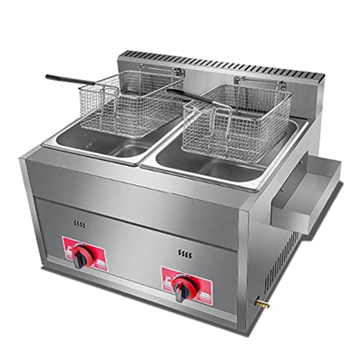 SAIAODI Freidora Profesional, Freidora Comercial para Restaurante, Freidora de Gas de 20 L, Cesta Doble, Encimera de Tanque Doble, Freidora Francesa d
