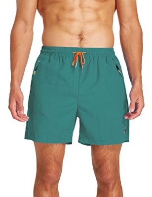 JustSun Bañador Hombre Bañadores Surferos Bañador Corto Hombre Natacion Traje de Baño Secado Rápido Impermeable con Bolsillo Cremallera Verde M