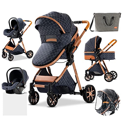 3 en 1 Sistema de Viaje Para Bebé Silla de Paseo 3 en 1 Carrito con Capazo Cochecito de Bebé Cochecito de Paisaje Alto Reclinable Cochecito Estándar P