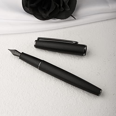 Upgrade Hongdian A3 - Pluma estilográfica de aluminio negro con cuchillo largo, punta fina, diseño de lujo, pluma de escritura suave