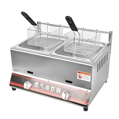 SAIAODI Freidora de Gas Profesional, Freidora Doble con Cestas para el Hogar, Freidora de Acero Inoxidable para Restaurante Comercial Encimera Cocina 