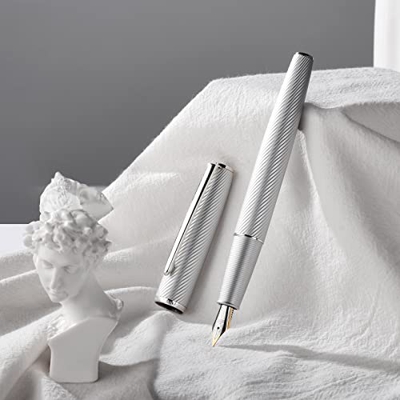 Upgrade Hongdian A3 - Pluma estilográfica de aluminio plateado con punta extrafina, diseño de lujo suave de escritura