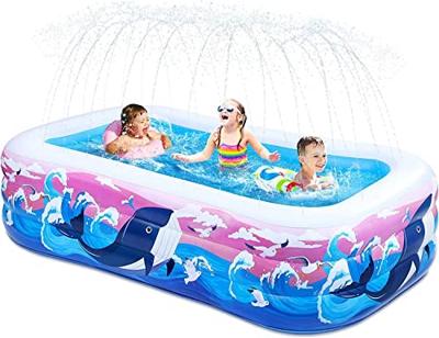 Piscina Inflable con rociadores Spray Splash 240x140x56cm, Piscina Infantil Hinchable 2 en 1,Piscina Familiar de PVC En El Patio Trasero,Fiesta AcuáTi