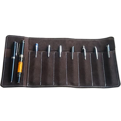 Large Capacity Leather Multiple Pencil Cases Vintage Cowhide Pen Curtain Fountain Pen Storage Bag Protective Cover (Color : Brown Size : 37.8 * 18cm) 