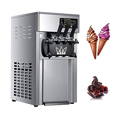 Commercial Ice Cream Machine Intelligent LED Three Flavors Ice Cream Maker with 3L Raw Material Tank 1.8L Freezing Tank 18L/Hour Energy Saving 1200W f