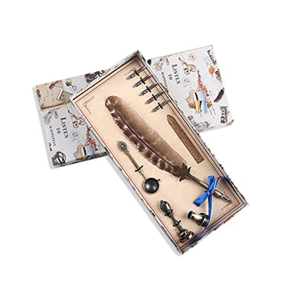 European Retro Feather Pen Set Fountain Pen Teacher's Day Birthday Gift Pen Writing Tools +5 nibs (Color : A) (B)