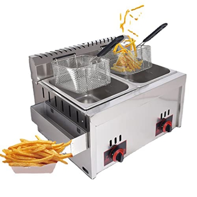 SAIAODI Freidora Industrial Profesional, Freidora Comercial para Restaurante, Freidora de Gas de 20L, Cesta Doble, Encimera de Tanque Doble, Freidora 
