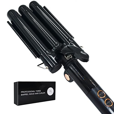 BESTBOMG Rizador Pelo, Plancha de Pelo Tenacilla Triple, Calentamiento Rápido de 30s, Anti-quemaduras, Ajuste de Temperatura de 4 Velocidades, Rizador