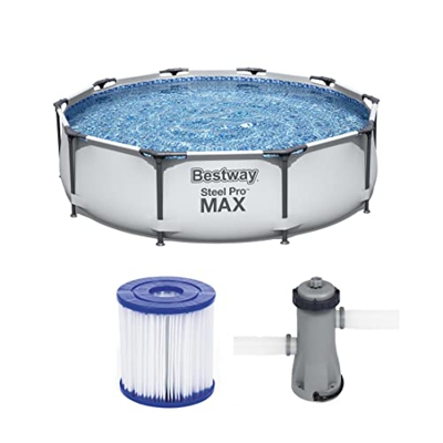 Marco Circular para Exteriores De 10 Pies X 30 Pulgadas, Juego De Piscina Redonda sobre El Suelo con Elemento De Filtro Y Bomba De Filtro, Marco De Ac