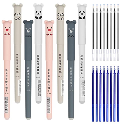 CYIOU 8 Piezas Bolígrafo de Gel Borrable Negro Bolígrafo de Gel de Dibujos Animados Panda Adecuado para La Oficina en El Hogar La Escuela Etc Viene co
