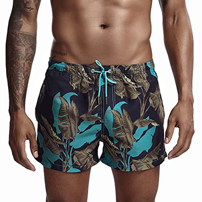 Arcweg - Bañador corto para hombre, de secado rápido, pantalones cortos de playa con la cintura elástica con cordón, por encima de la rodilla, moderno
