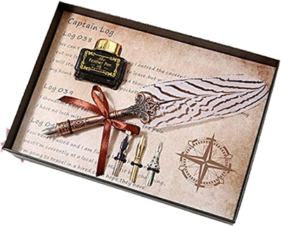 Pluma Pluma Retro Pluma Pluma Quill Pen Juego de Tinta Dip Pen con Tinta for Principiantes Amigos Niños (Color : B, Size : 26x11.5x2.5cm)