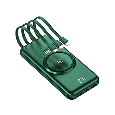 MasterUnion #963nA1 Banco de energía portátil 20000 mAh Cargador portátil inalámbrico con enchufe de CA incorporado 4 salidas USB-C USB-A y Qi pantall