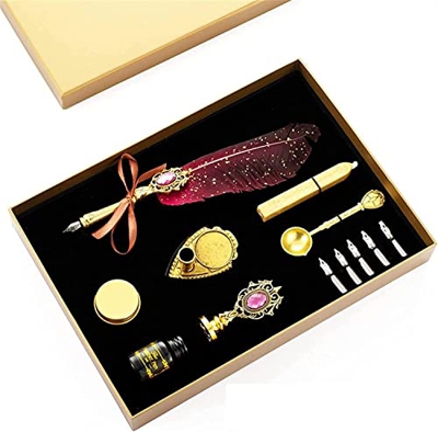 NIUBB Pluma Pluma Pluma Antigua caligrafía Pluma Hecha a Mano Pluma y Juego de Tinta for Principiantes Amigos niños (Color : Red)