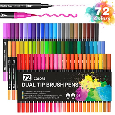 Dvifzu Rotuladores Lettering 72 Colores, Profesionales Pincel Doble Punta Fina Gruesa, Rotuladores Acuarelables y 3 Plantillas para Niños y Adultos Le