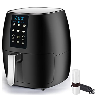 Freidora de aire de 6 L, horno eléctrico caliente sin aceite para cocinar saludable y baja en grasa, hornear y asar, 1500 W, negro