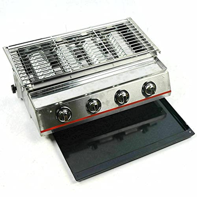 Barbacoa de gas de 4 llamas, de acero inoxidable para barbacoa, parrilla de cocina de calidad, mesa de plata para camping, uso al aire libre, en el ja