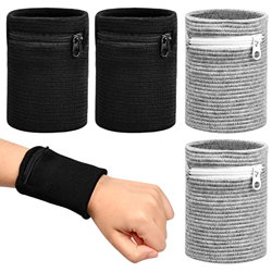 Pinsheng Muñequera Deportiva 4 Piezas, Deportes Sweatband Muñequeras Absorbentes con Bolsillo Cremallera Wristbands Pulsera Sweatband para Correr Gimn precio