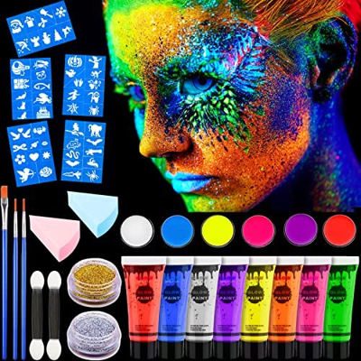Amzeeniu Pintura Facial,Face Painting Kit,Pinturas de Cara para Niños,Pintura Corporal con 16 Diversas Colores de Maquillaje Para Cuerpo Professionale