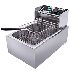 CHUYONGJIN Freidora eléctrica de Acero Inoxidable 6L,Freidora de un Solo Tanque,freidora eléctrica con cesto y Tapa restaurantes,cafeterías de superme precio
