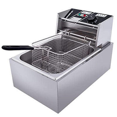 CHUYONGJIN Freidora eléctrica de Acero Inoxidable 6L,Freidora de un Solo Tanque,freidora eléctrica con cesto y Tapa restaurantes,cafeterías de superme