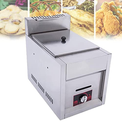 CHUYONGJIN Freidora de Gas,6L Freidora Comercial con Cesta y Tapa Freidora de Gas Sartn Gruesa de Acero Inoxidable con encimera freidora Profunda,para