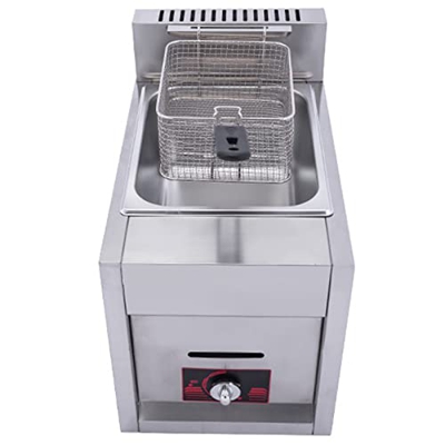 CHUYONGJIN 6L Freidora de Gas de Acero Inoxidable Freidora Comercial conTapa de Acero Inoxidable para Salpicaduras Calentamiento rápido Ahorro de ener