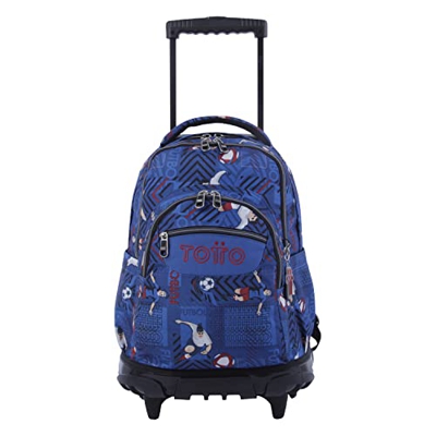 TOTTO Mochila escolar con ruedas azul y futbolistas Renglones de color Azul