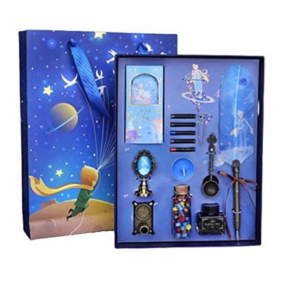 DIIDII Creative Calligraphy Stationery Set de 14, Vintage Calligraphy Dip Pen Set, Feather Signature Pen for Adultos con Ink Sac, for Escribir Papel, 