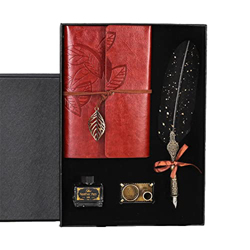 DIIDII Premium Sprinkle Gold Feather Pen Set, Vintage Dip Pen Bloc de Notas de Hojas Sueltas, Feather Signature Pen for Adultos con portalápices, for  precio