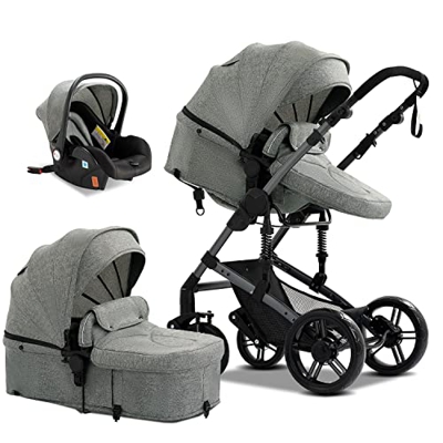 Sistema de Viaje 3 en 1 Silla de Paseo 3 en 1 Carrito con Capazo Cochecito de Bebé para Recién Nacido Cochecito de Viaje Portátil Plegable con Paisaje