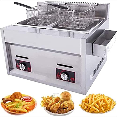 JIADUOFU Freidora, freidora de Gas Comercial, Cesta de encimera de 20 l, freidora de Grasa Profunda de Acero Inoxidable, Restaurante, Patatas Fritas c