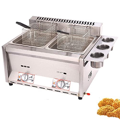 CHUYONGJIN Freidora a Gas de Gran Capacidad de 16 l,freidora Comercial,Control de Temperatura Independiente,Potencia de Fuego Ajustable, con cestas De