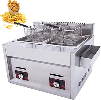 JIADUOFU Freidora Comercial Gas Lpg, Máquina Freidora Cocina con Encimera, Deep Fryer con 2 Cestas para Freír, para Restaurantes Papas Fritas Puestos 