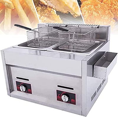 JIADUOFU Freidora de Gas Grande con cestas Dobles, freidora de encimera de Acero Inoxidable para Pescado, Patatas Fritas, Pavo, Uso doméstico y Comerc