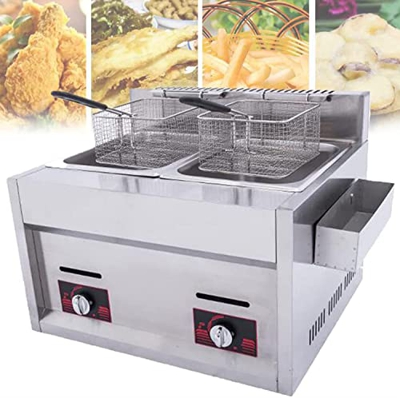 JIADUOFU Freidora de Gas Grande con Dos cestas, freidora de encimera de Acero Inoxidable para Papas Fritas de Pescado Turquía, hogar y Comercial