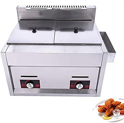 JIADUOFU Cesta para freidora de Grasa, freidora de Gas Comercial de 20L, freidora de Grasa Profunda de Acero Inoxidable Freidora Doble de Gran Capacid