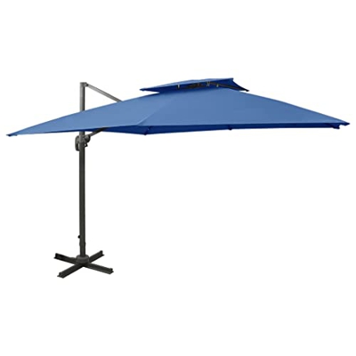 Sombrilla de jardín con base de 3 x 3 m Sombrilla de 2 niveles cuadrada en voladizo con poste de aluminio Parasol de exterior Balcón Terraza Cenador A