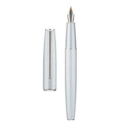 Hongdian - Pluma estilográfica de aluminio plateado A3, punta extra fina de iridio, diseño de lujo, instrumento de escritura suave con convertidor y e