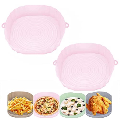 2 Piezas Ollas de Silicona para Freidora de Aire, Revestimientos de Silicona para Freidora de Aire Redondos Accesorios para Freidora de Aire Reemplazo