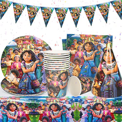 encanto Set de Vajilla, 57 Pzas Platos Vasos Servilletas Cubiertos Bandera Fiesta Cumpleaños Bodas Baby Shower Niño Aniversarios,Decoración de Fiesta  en oferta